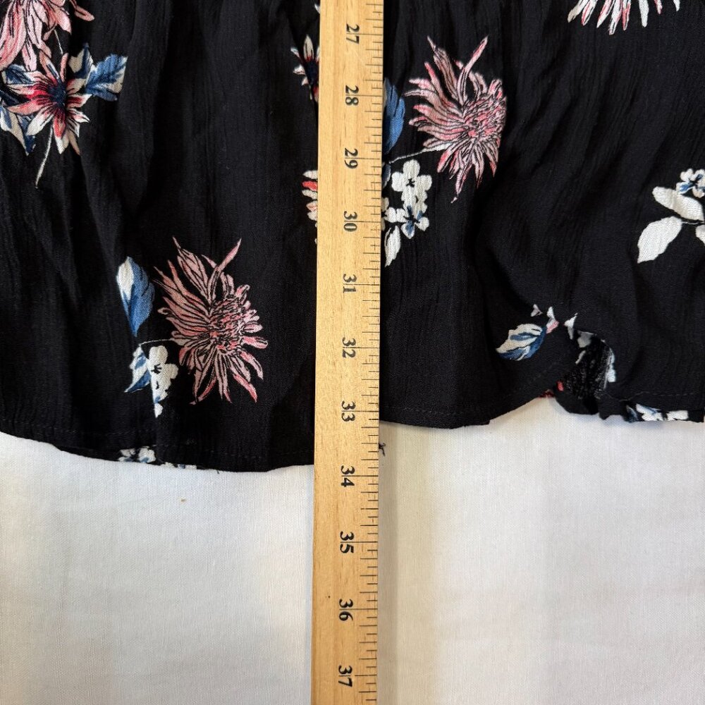 Lulus Black Pink Floral Print Tassel Tie Wrap Dress Medium - Picture 6 of 7